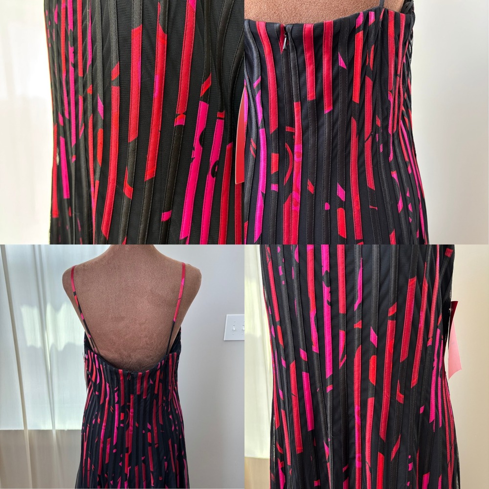 Vintage JS Collections Dress Size 14 NWT Abstract Pleated Mesh Y2K Whimsigoth - Picture 6 of 16
